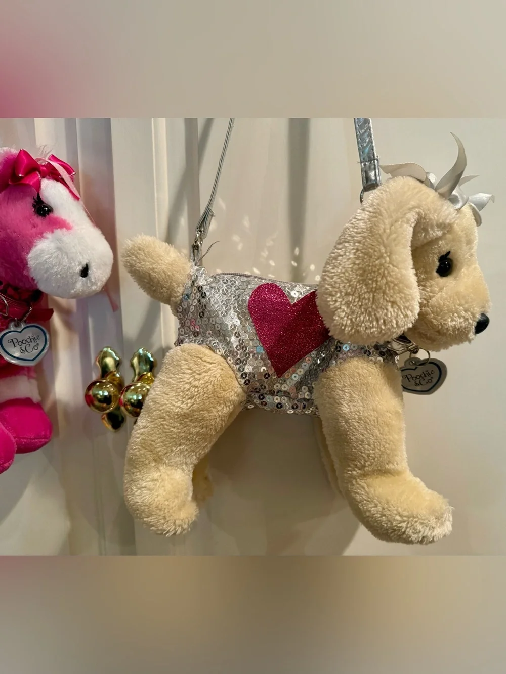 Set of 2 Poochie & Co Sequined Plush Dog and Pony Zippered Shoulder Bag